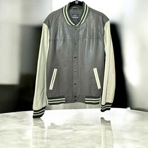 Topman Two-Tone Leather Bomber Jacket